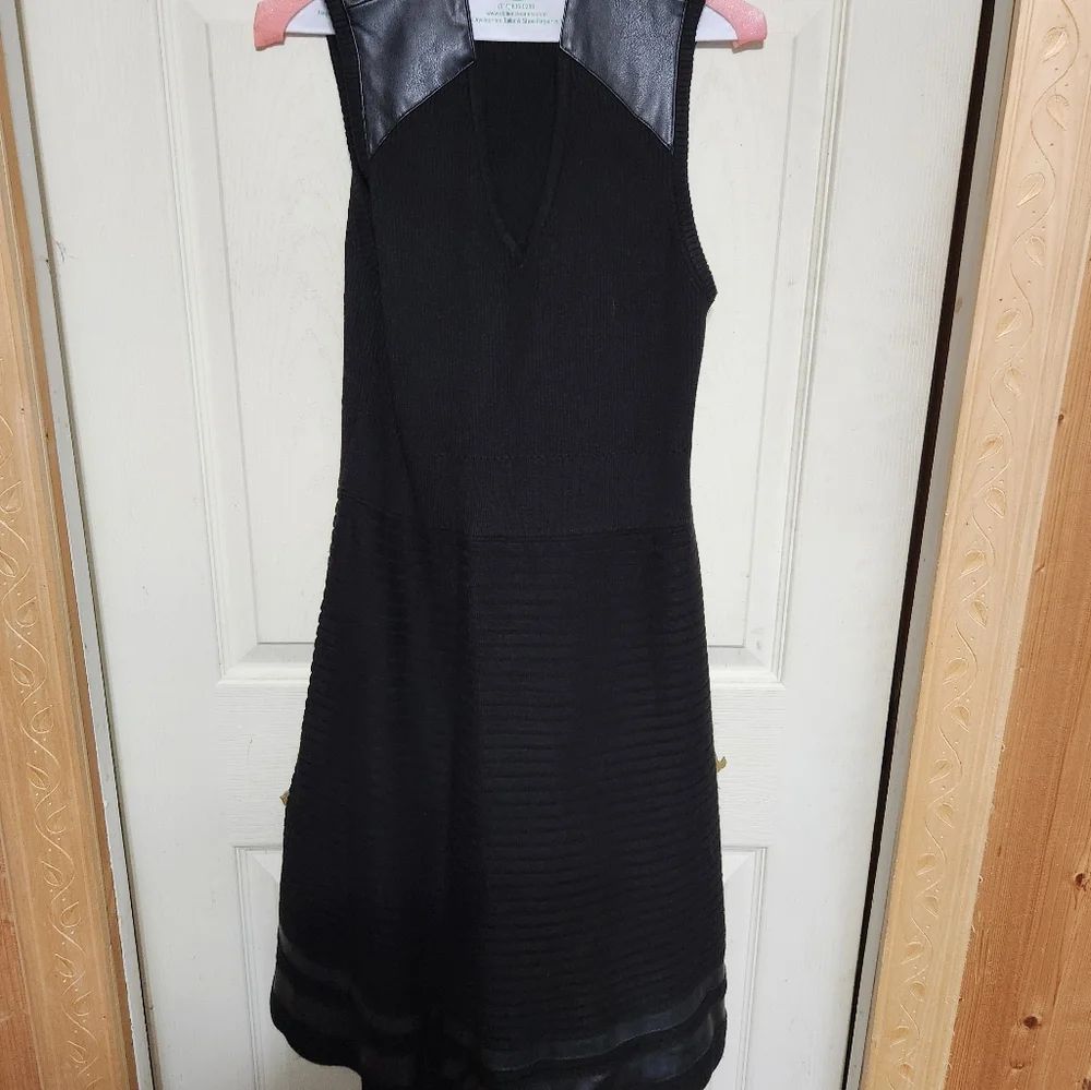 Calvin Klein Black Midi Dress with Leather Accents - Picture 4 of 11